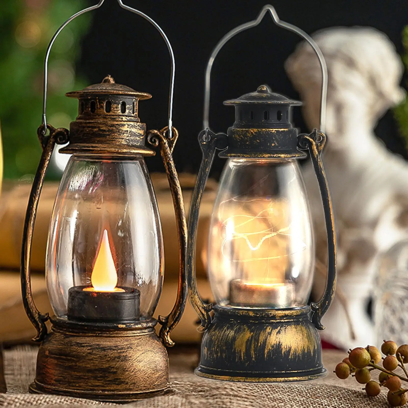 Vintage-Laterne, Batterie-Laternen, dekorative Flamme für den Innenbereich, flackernde Lichter für Zuhause, Outdoor, Nacht, Terrasse, Gartenzelte, Verdunkelungen