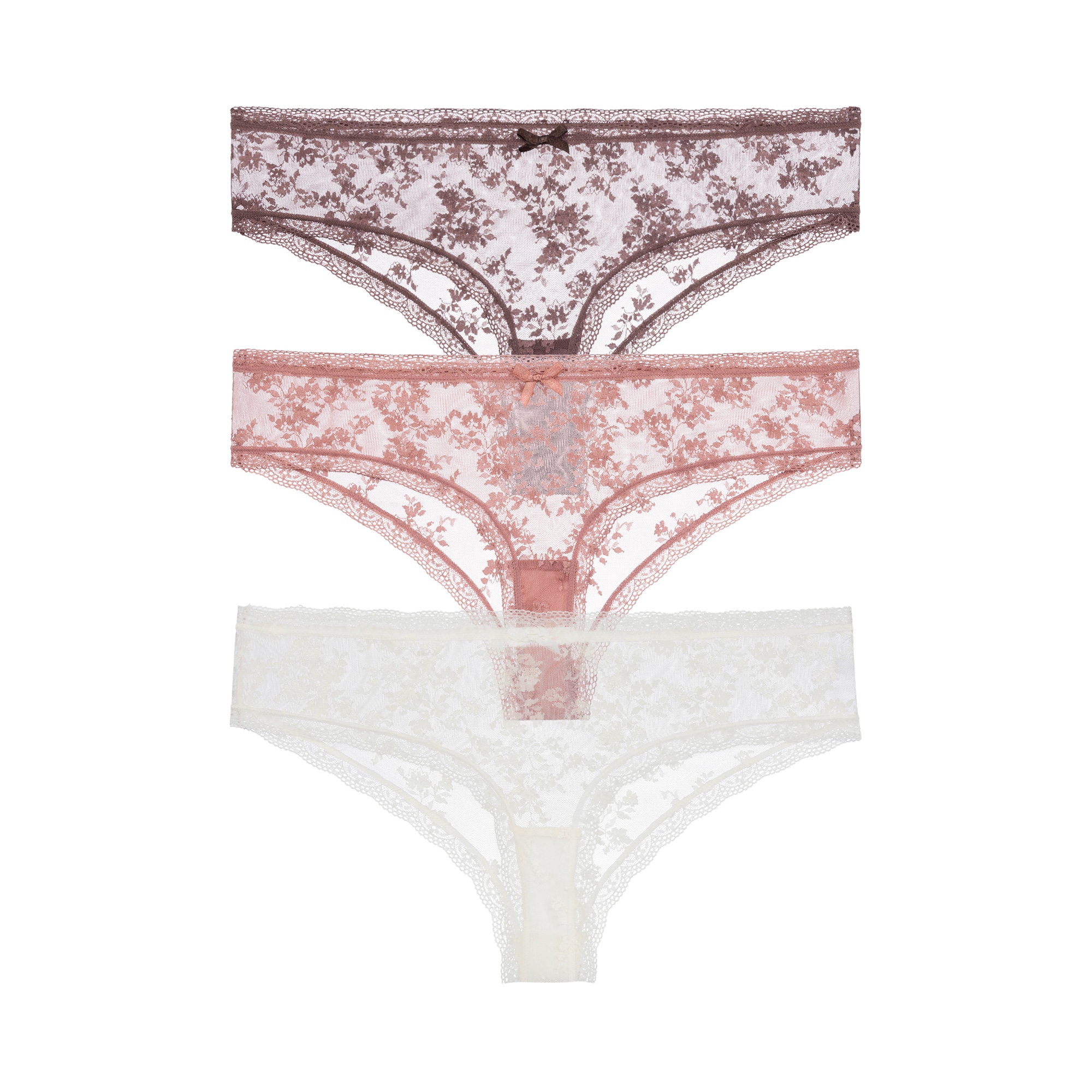 Brasilslip DORINA "Lana Essential Lace", Damen, Gr. M, ivory, braun, pink, Spitze, Obermaterial: 90% Polyamid, 10% Elasthan, körpernah, Unterhosen, mit Spitze, leicht transparent, bequem, weich
