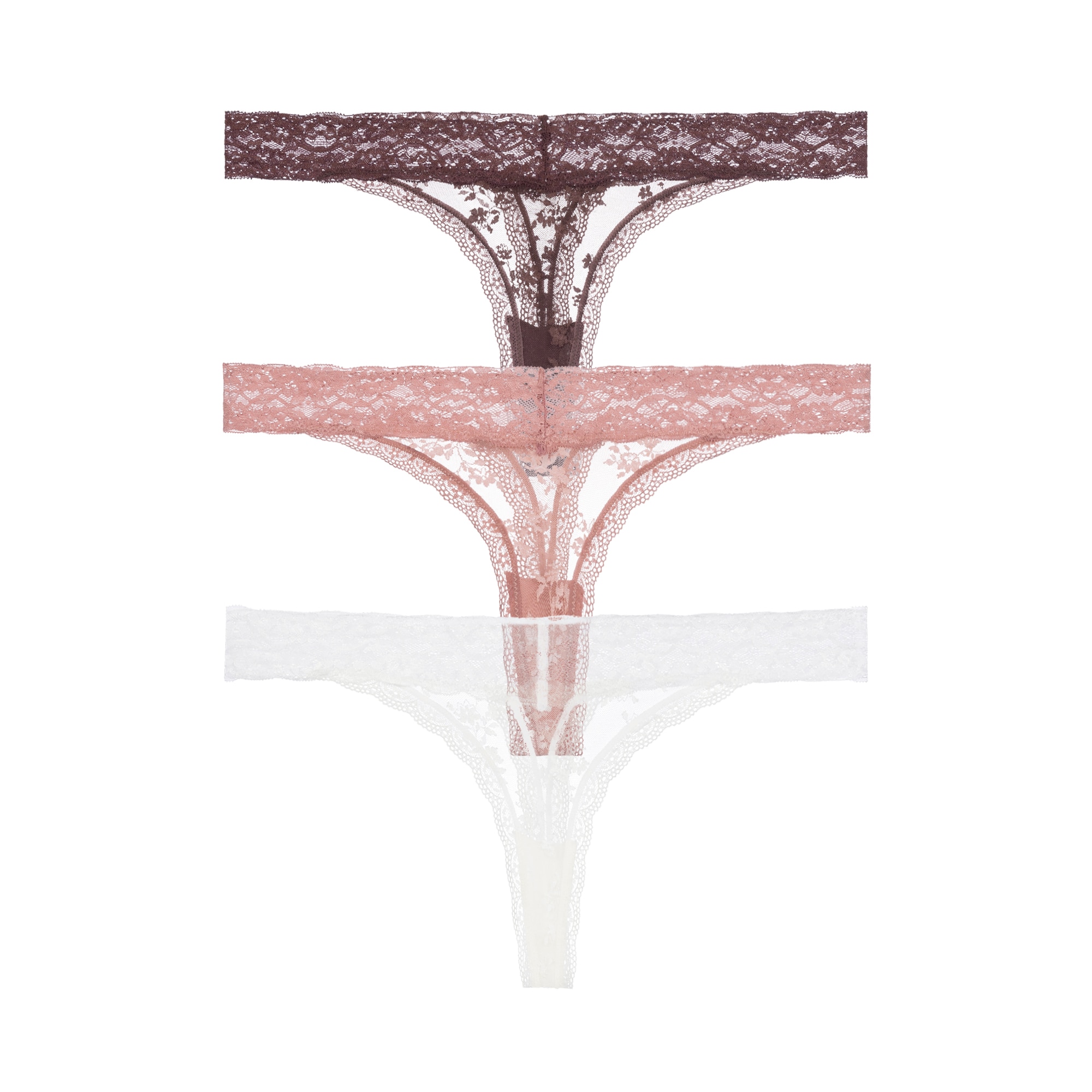 Tanga DORINA "Lana Essential Lace", Damen, Gr. L, ivory, braun, pink, Spitze, Obermaterial: 90% Polyamid, 10% Elasthan, eng, Unterhosen Tanga, leicht transparent, mit Spitze, bequem, weich