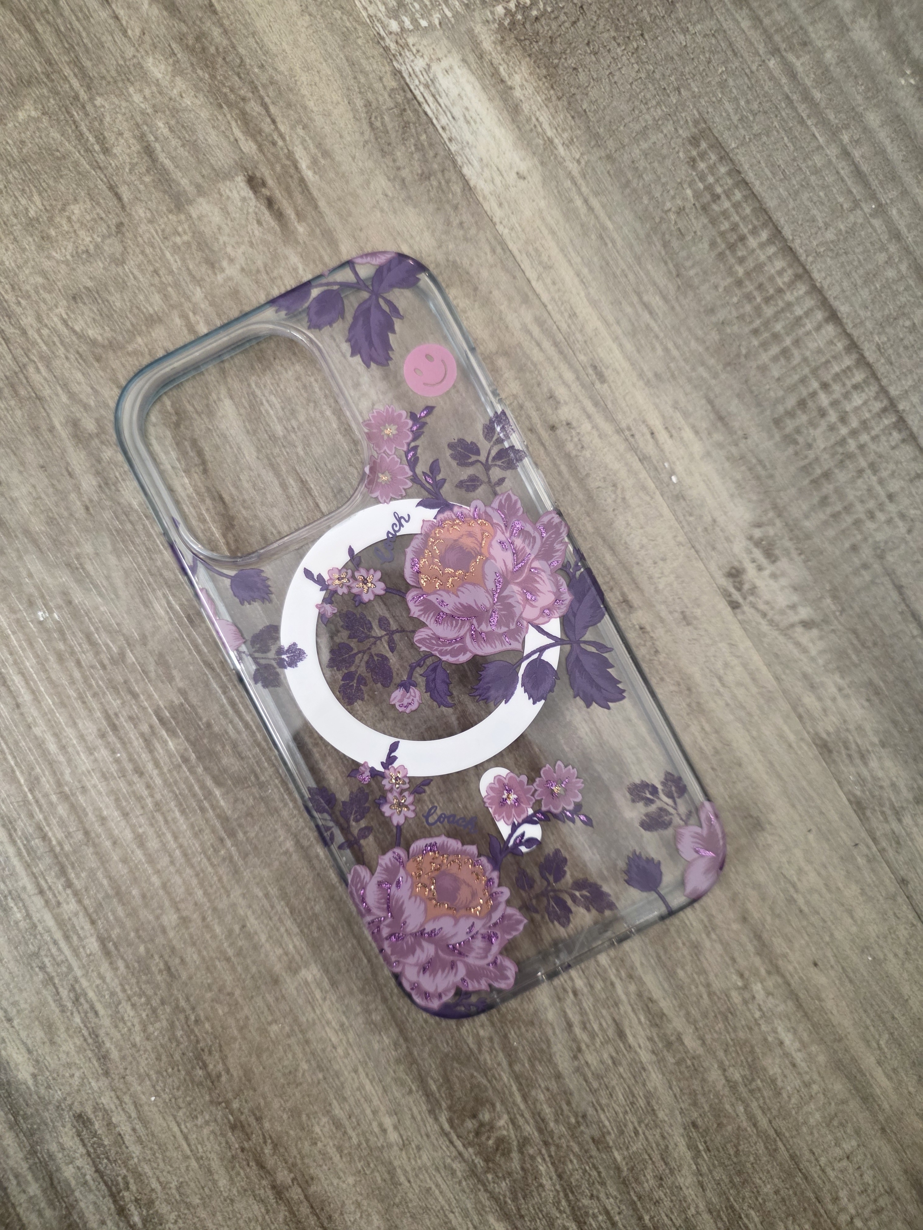 Coach Cell Phones & Accessories | Floral Purple Clear Phone Case With Ring - Compatible Cell Phone Accessory | Color: Purple/White | Size: Os