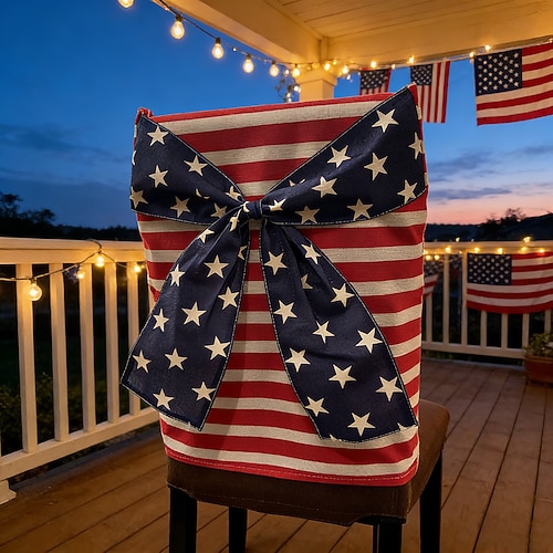 Coprisedie da pranzo per il 250° anniversario degli Stati Uniti con fiocco, 1776-2026, decorazione da giardino per celebrazioni patriottiche, cinquecentesimo anniversario dell'indipendenza, decorazione per cucina e sala da pranzo, set da 2 o 6 pezzi.