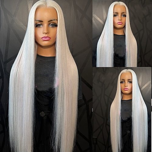 parrucca frontale in pizzo 13x4 con capelli umani vergini brasiliani al 100%, chiusura 5x5, parrucca frontale in pizzo 13x4 con capelli umani biondo cenere lisci con attaccatura naturale dei capelli,