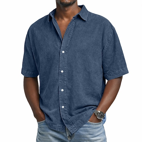 SoftFade™ Camicia da Uomo Camicia Casual Camicia Button Up 100% Cotone Camicia Acid Wash Camicia Acid Wash Nera Rosa Blu Marino Viola Verde Maniche Corte Camicia Piana Collo Casual Quotidiano