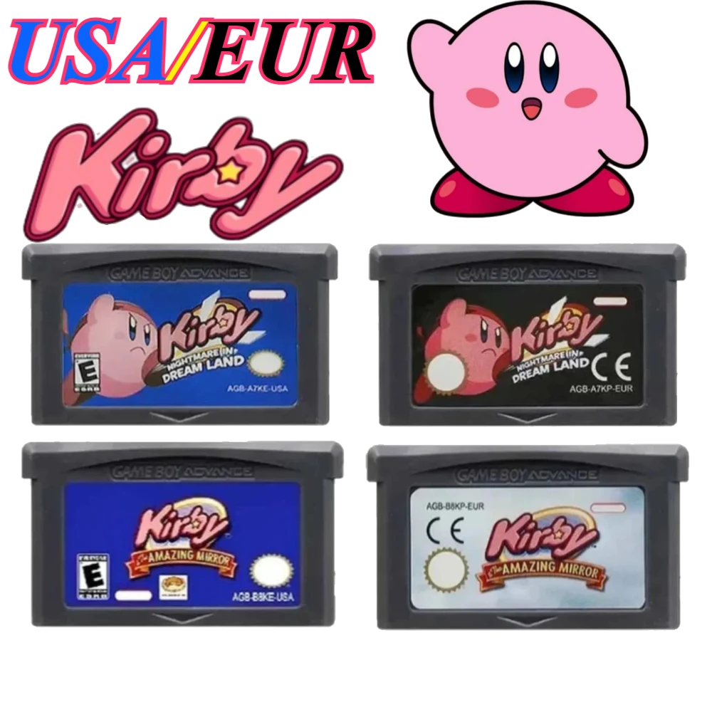 USA/EUR Kirby Game Cartridge 32-Bit Video Game Console Card English Version Amazing Mirror Nightmare in Dream Land for GBA NDS