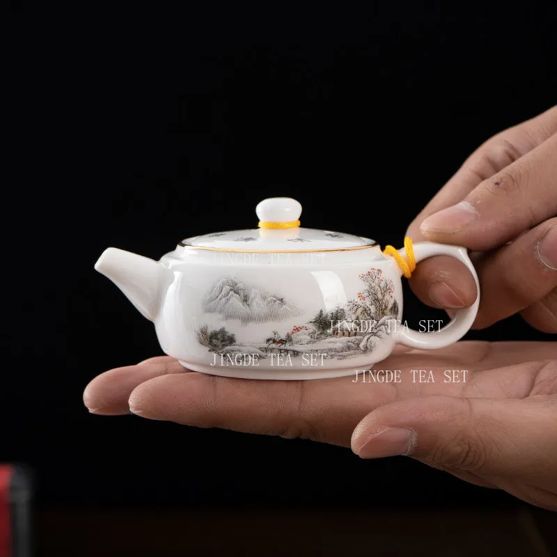 Chinese Teapot Xuejing Ceramic Small Capacity Teapot Household White Porcelain Teapot Underglaze Color Kung Fu Tea Set