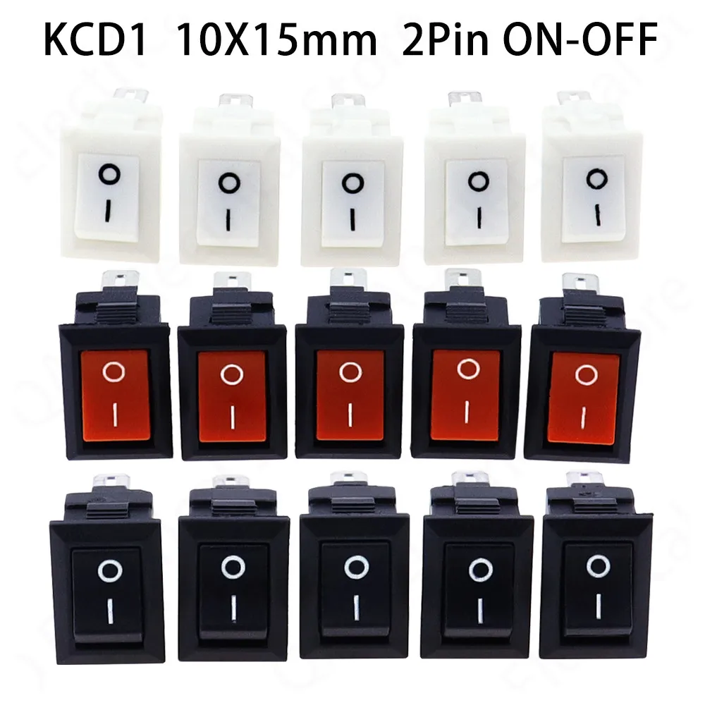 5/10 Stück Druckschalter 10 x 15 mm SPST 2Pin 3A 250 V KCD11 Snap-in On/Off Wippschalter 10 mm * 15 mm Schwarz Rot und Weiß Image