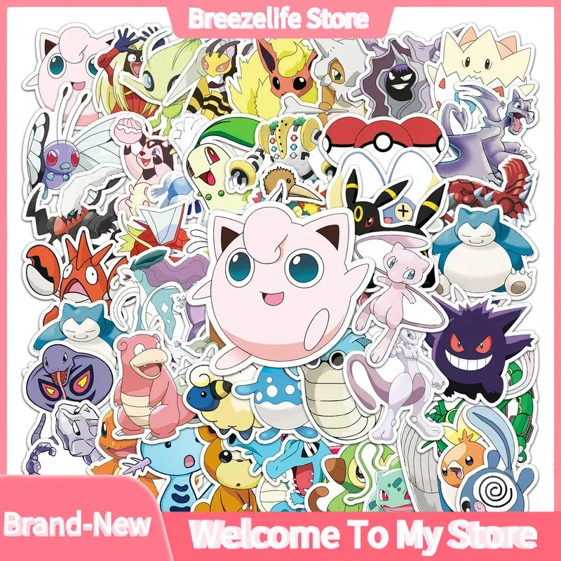 Pokemon-Aufkleber, 50 Stück, Cartoon-Anime-Charaktere, DIY-Graffiti-Aufkleber, wasserfeste Aufkleber für Gepäck, Telefon, Wasserflasche, Auto, Kinder Image