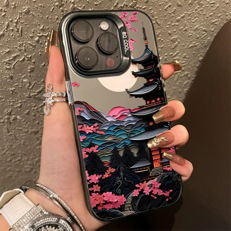 Japanische Landschaft Haus bemalte Handyhülle für iPhone 17 16 13 12 11 Pro Max 17 Air 15 14 Plus SE2 8 7 Plus X XS XR SE2 Abdeckungen Image