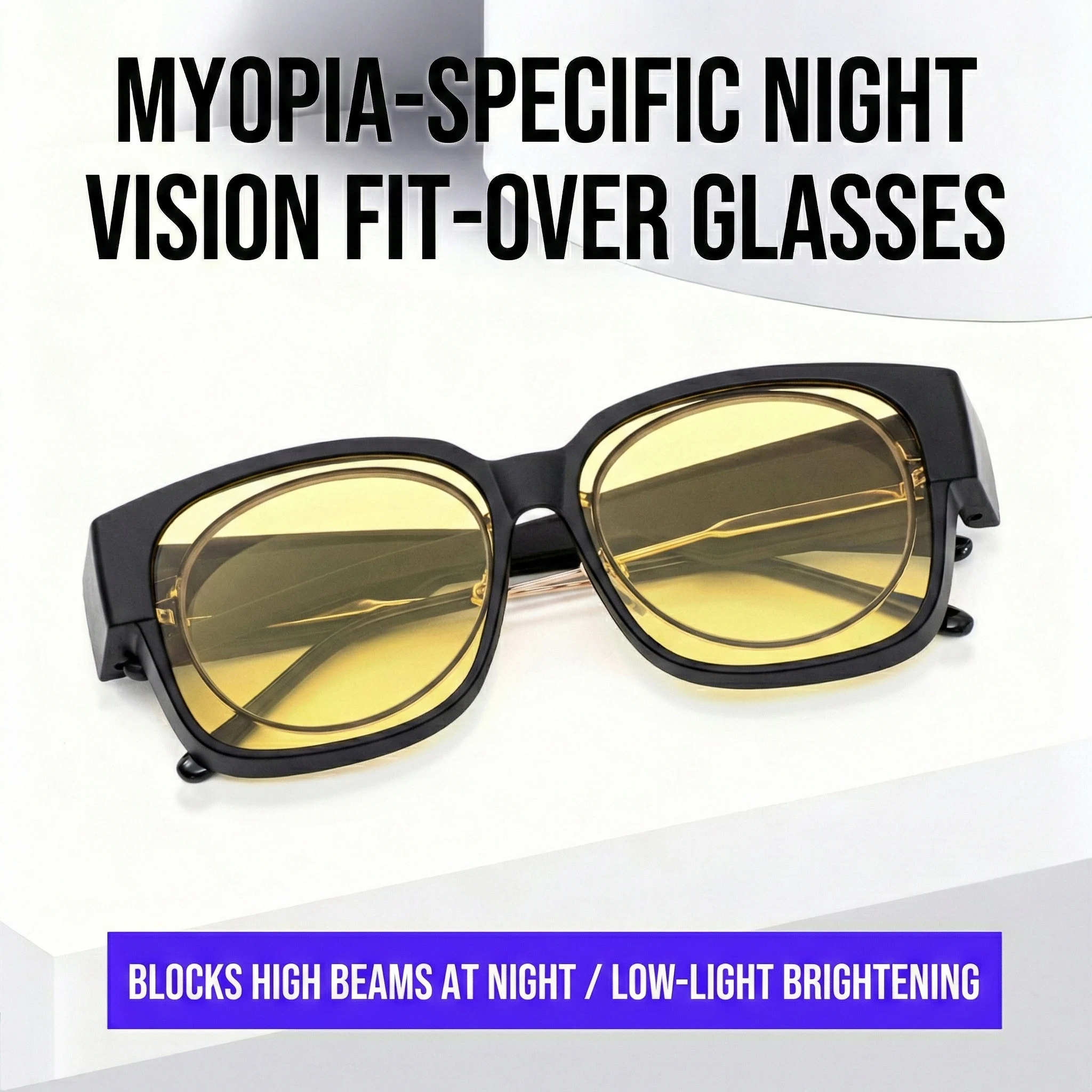 Tag- und Nacht-Doppelnutzungsbrille, entwickelt für Kurzsichtigkeit und Alterssichtigkeit, mit speziellem Clip-On-Linsendesign, Blendschutz und hoher Helligkeitsschutz, dreipunktige Unterstützung für