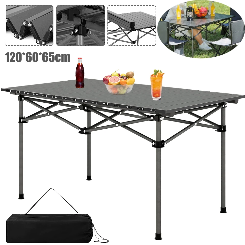 120 x 60 x 65 cm großer Klapptisch, faltbarer Campingtisch, Gartenmöbel für Picknick, Garten, Reisen, Wandern, zusammenklappbarer Rolltisch