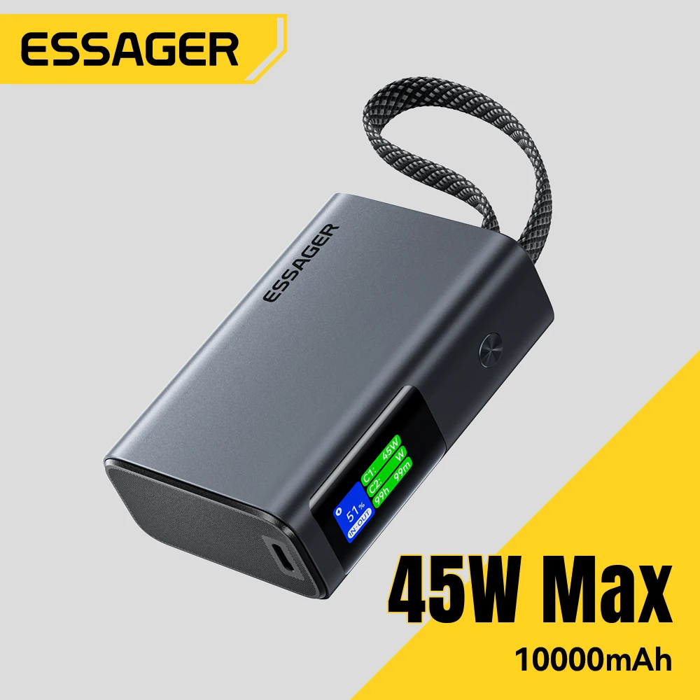 Power Bank Essager 45W 10000mAh con Cavo USB-C Integrato, Batteria Esterna Portatile a Ricarica Rapida per iPhone 17 16 15 Samsung S26 S25