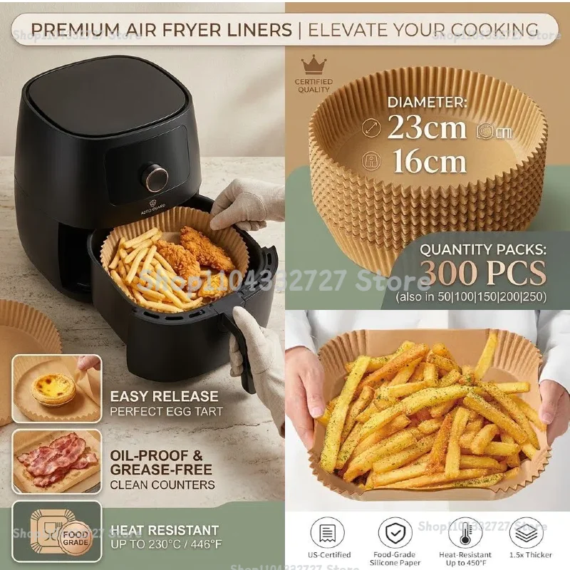 Backpapier für Heißluftfritteuse Einweg-Papier Quadratisch Rund Back- und Grillunterlage Antihaft-Matte Küchen-Ofen Ölabsorbierendes Papier Image