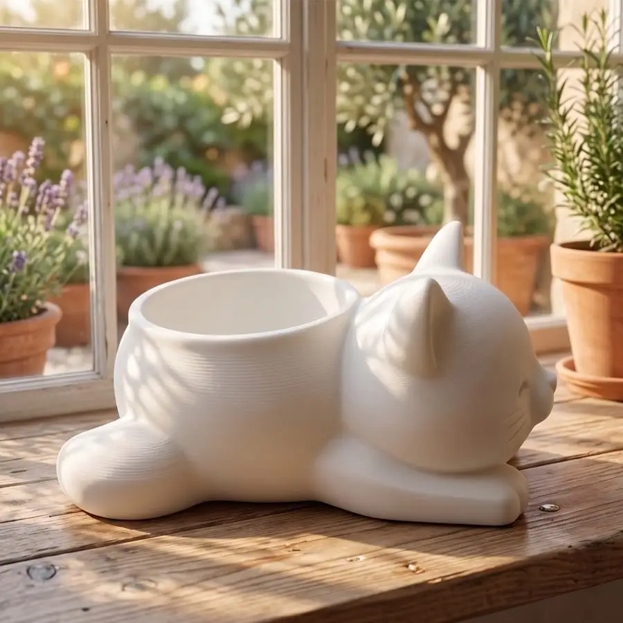 1 Stück Lustiger Liegender Katzen-Blumentopf, Kreativer Katzenförmiger Sukkulenten-Pflanzgefäß, Heim- und Gartendekoration Image