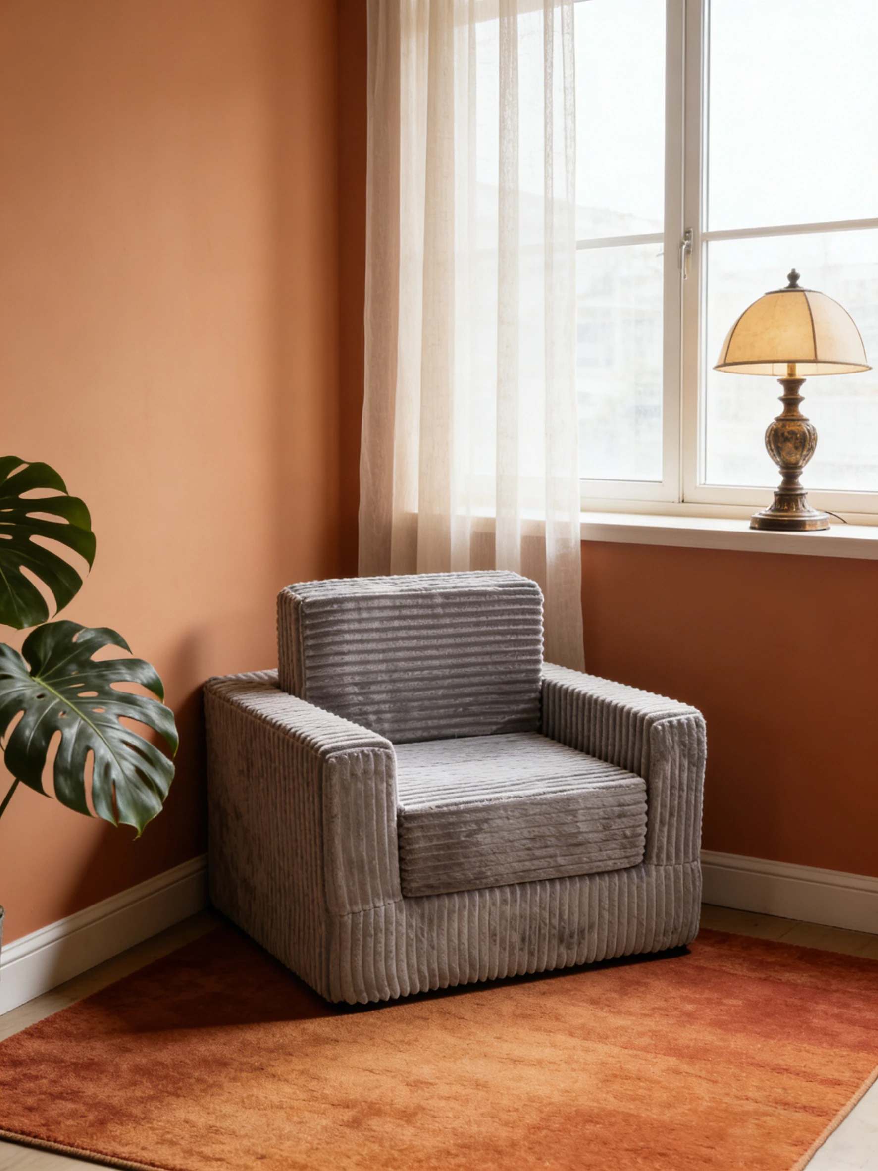 Plüsch-Jumbo-Cordsofa mit Schaumstofffüllung - Übergroßer Einzelsessel, Bodenstuhl ohne Beine für Gemütliche Wohnraumdekoration Image