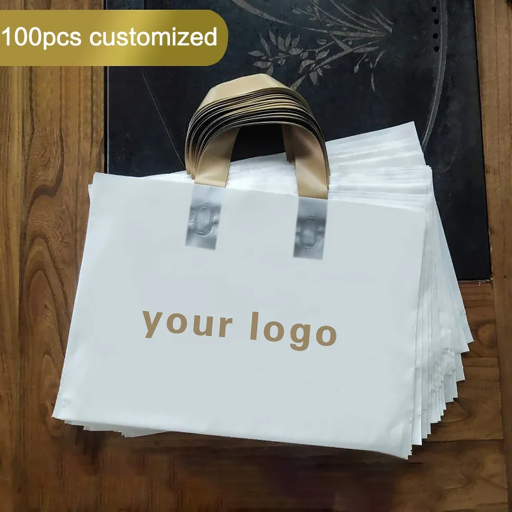 Sacchetti per la spesa colorati con logo personalizzato da 100 pezzi con manico Borsa regalo in plastica Stampa logo a un colore su stampa su design gratuito su fronte-retro