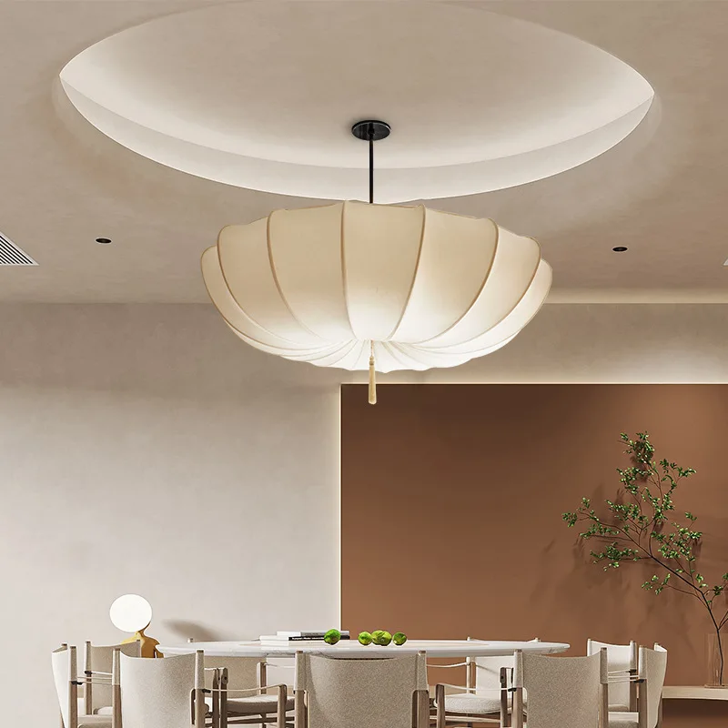 Europäische Stoff Kronleuchter Creme Stil Pendel leuchte für Wohnzimmer Esszimmer Hotel Wabi Sabi Pendel leuchte