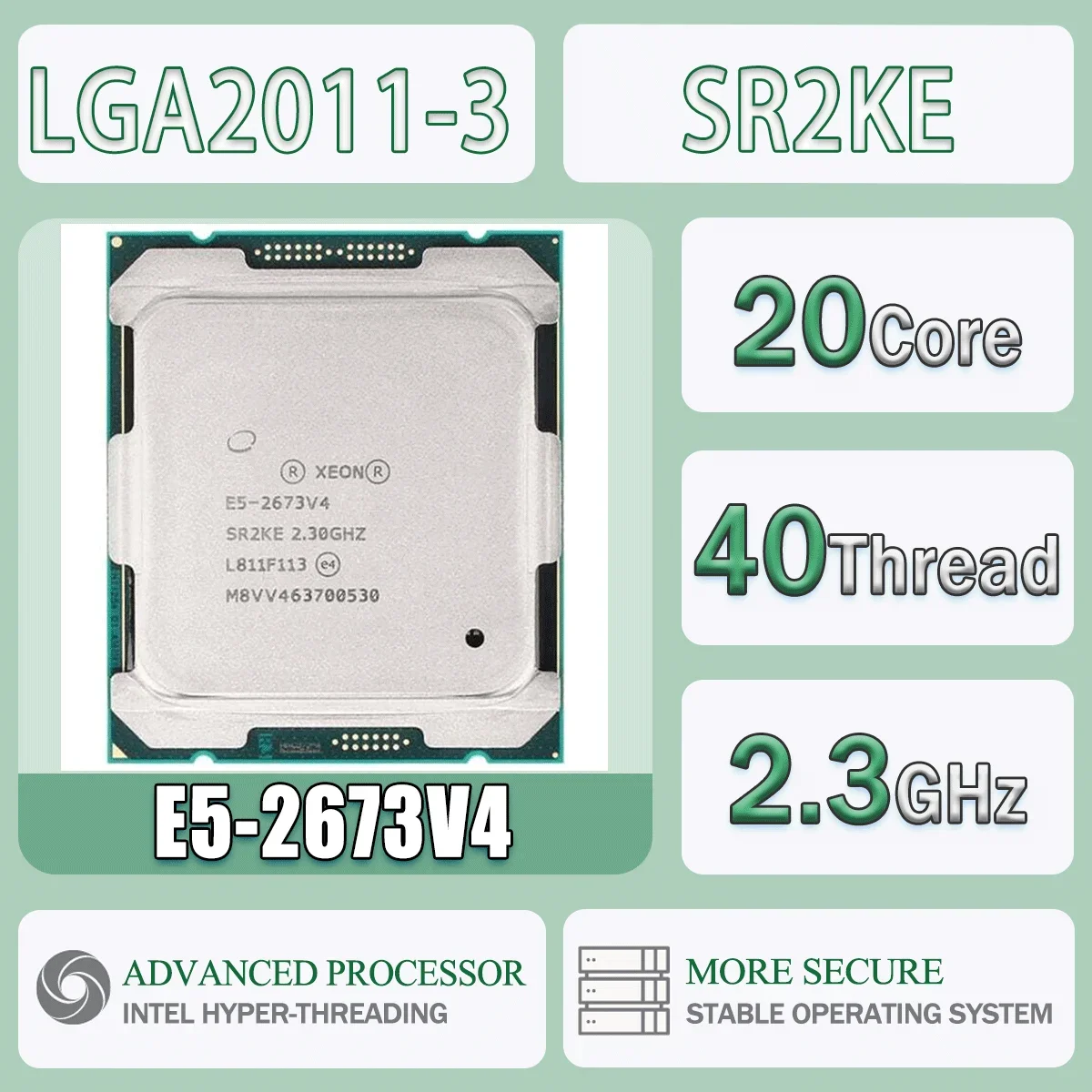 Intel Xeon E5-2673V4 2,3 GHz 20 Kerne 40 Threads E5 2673V4 Computer CPU Prozessor Server E5 2673 V4 Paket LGA 2011-3 Image
