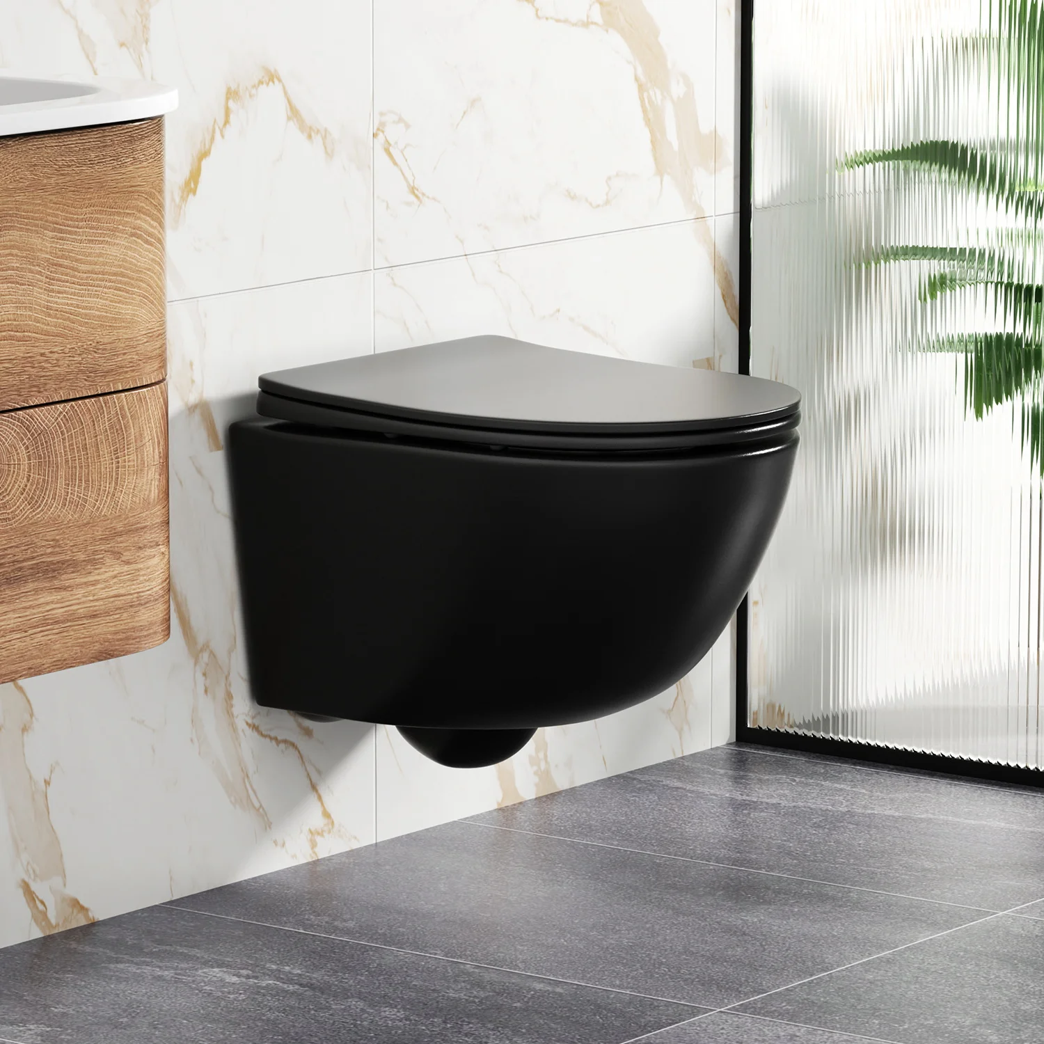 Wand-Hänge-WC in Schwarz – Randloses Design mit 360° Dual-Jet Spülung, Soft-Close-Sitz & Geräuscharmer Spültechnik