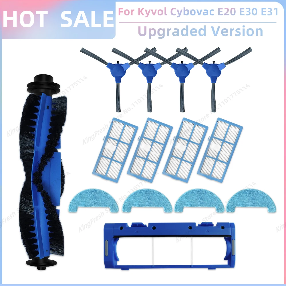 Compatible avec les pièces de rechange de l'aspirateur robot Kyvol Cybovac E20 E30 E31, couvercle de la brosse latérale principale, filtre HEPA et chiffon de nettoyage
