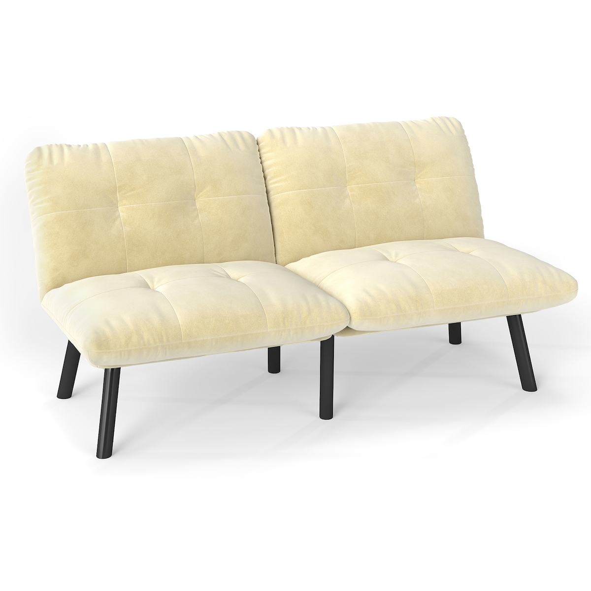 MODFU Klappbares 2-Sitzer-Sofa aus Samt in Creme mit Schlaffunktion, Metallrahmen Image