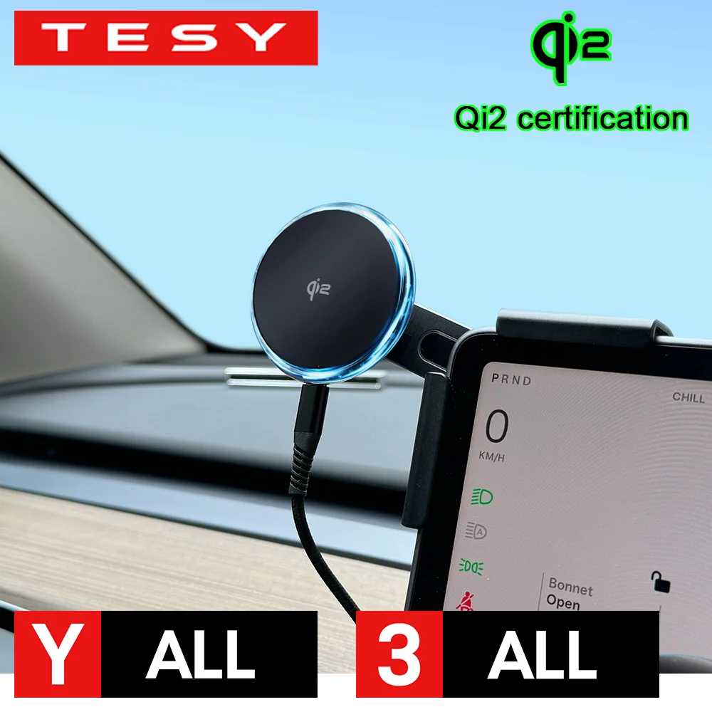 Qi2 15W Magnetisches Kabelloses Ladegerät Handyhalterung Kompatibel mit MagSafe Bildschirmhalterung Für Tesla Model Y 3 2026 Juniper Launch Image