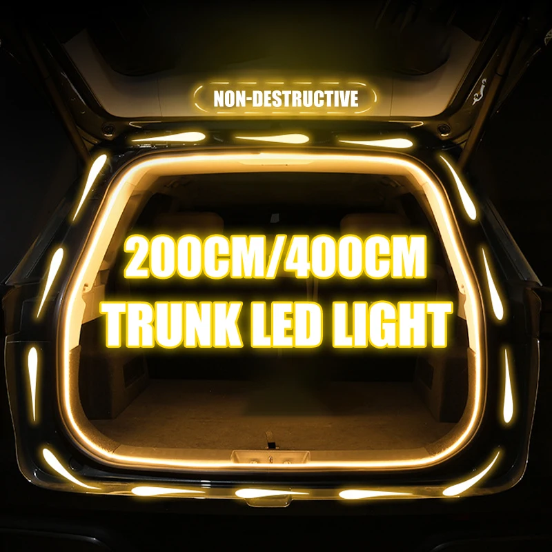 2m/4m Kofferraum Lichtleiste Flexible PVC Weiche Led-Lichtleiste Versteckte Kofferraum Automatische Induktionslampe Universal für SUV/Mpv