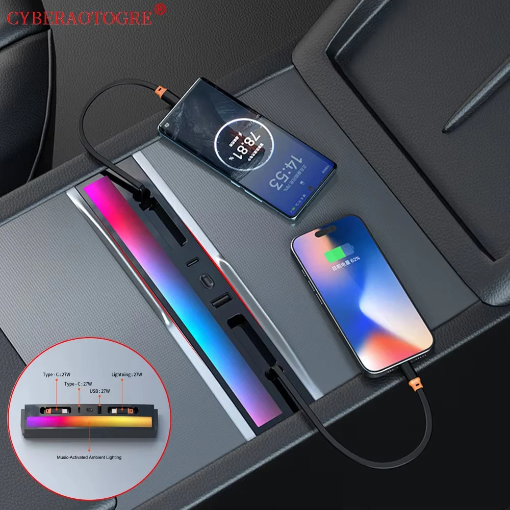 Für Tesla Model Y Juniper 2025 Modell 3 Highland einziehbare Mittelkonsole USB-Hub Telefon-Ladegerät Schnelllade-Dockingstation Image