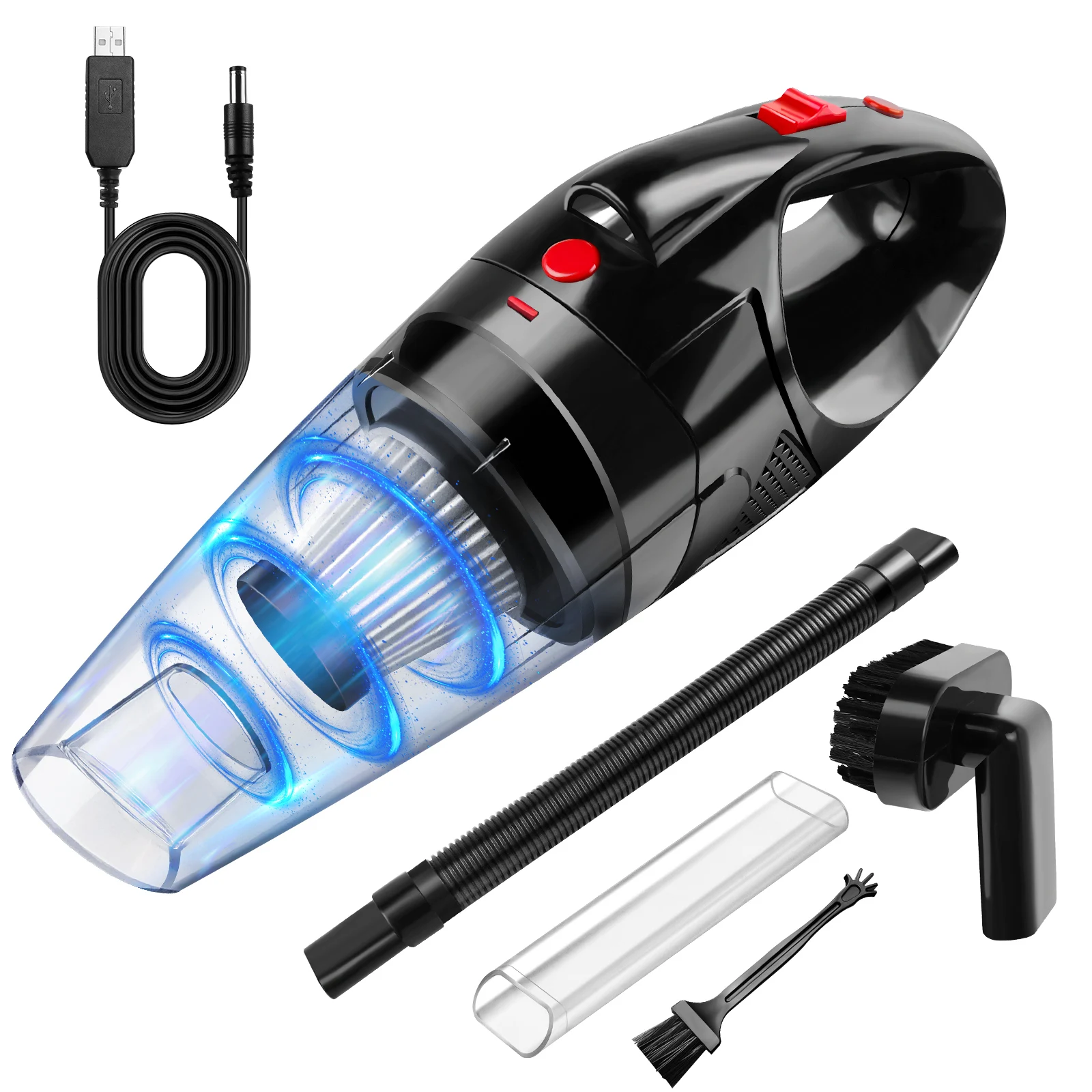 Handstaubsauger, kabellos, starke Saugkraft, tragbarer Handstaubsauger für Zuhause, Auto, Hoover, Mini, wiederaufladbar, mit HEPA-Filter, LED Image