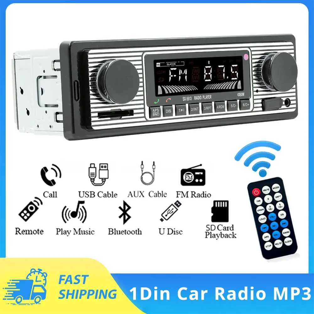 1 Din Autoradio MP3-Player Vintage Dual Knob Digital Bluetooth Audio Radio Multimedia Musik USB SD Stereo Play in Dash AUX-Eingang Image