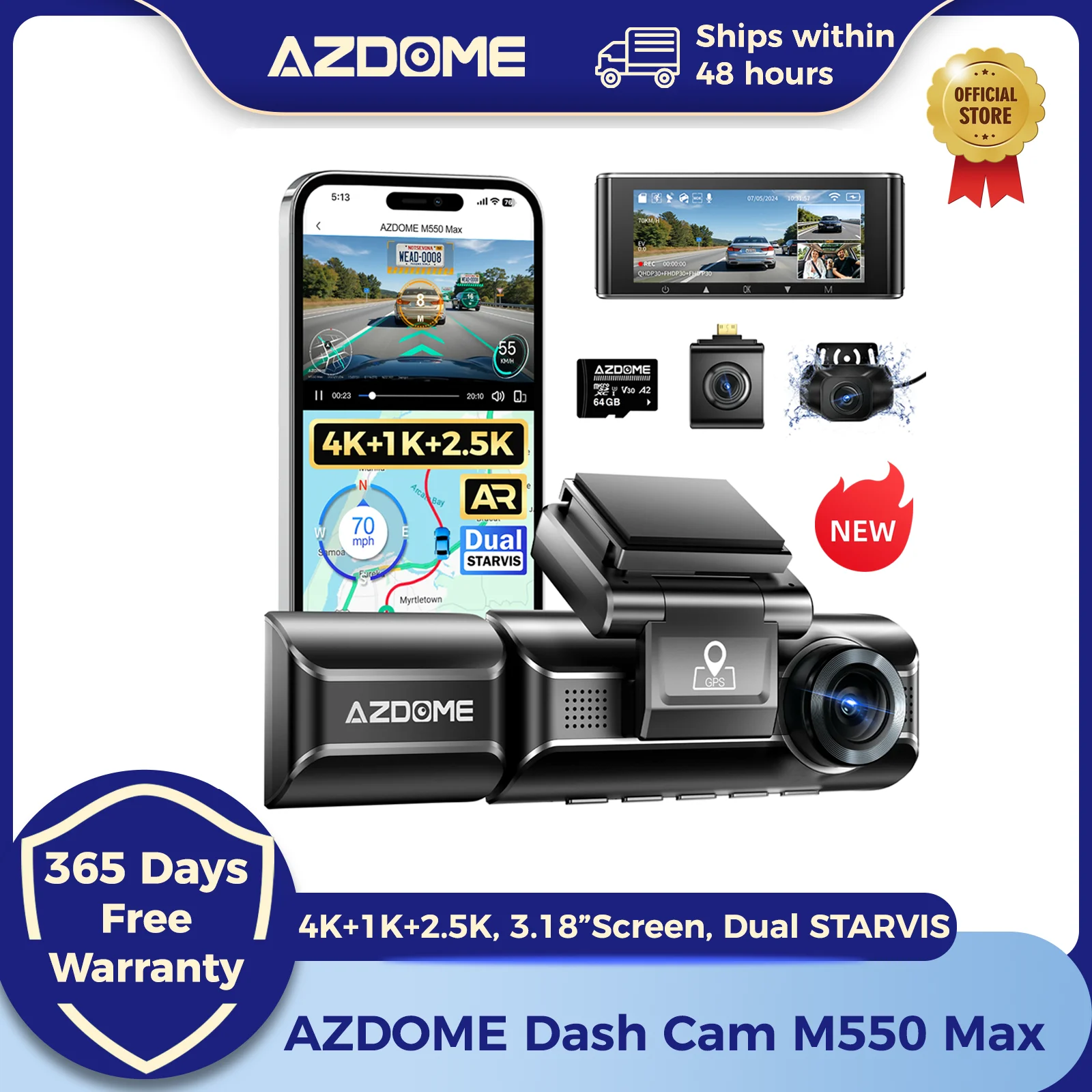 AZDOME M550 Max Dash Cam 4K + 1K + 2,5K Integrierte GPS WiFi 150FOV Auto Kamera 24H Parkplatz Monitor Nachtsicht Dash Cam Für Autos