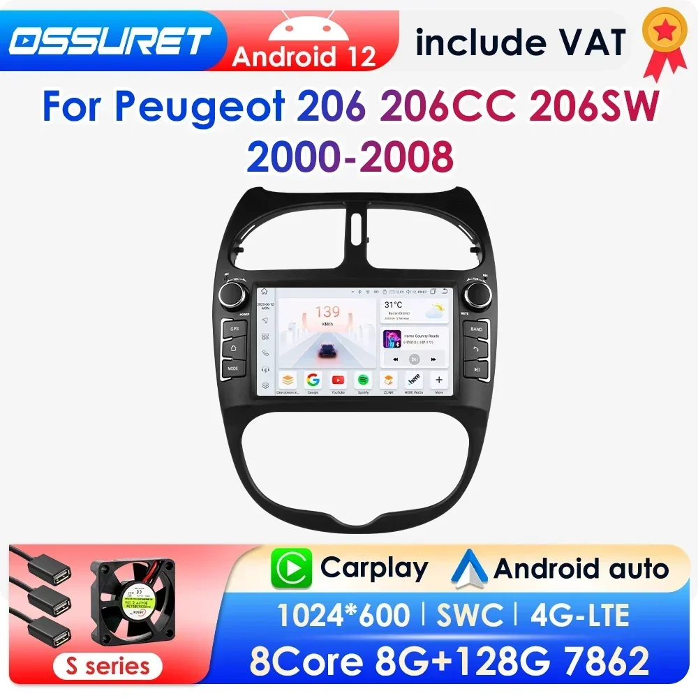 Android 12 Carplay Android Autoradio für Peugeot 2000 206cc 206sw 2009-2013 Multimedia GPS 2din Autoradio DVD Octa Core 2008 Image
