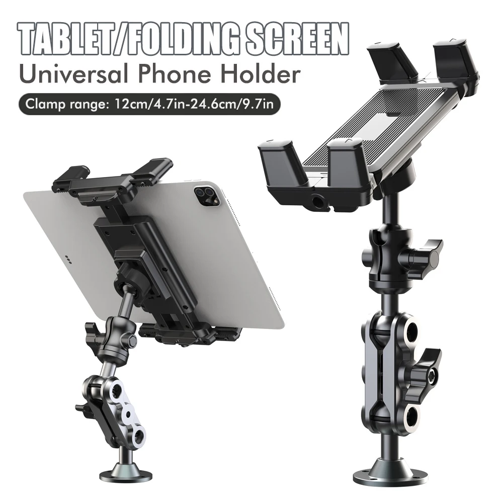 Autotelefonhalter Aluminium Heavy Duty Bohrbasis Tablet-Halterung Autohalterung Armaturenbrett 360° ° Verstellbarer 2-stufiger Ständer für 5-15-Zoll-iPad Image