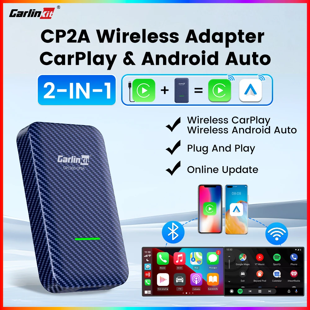 CarlinKit 4.0 2-in-1-Wireless-Adapter, kabellos, Android Auto CarPlay, 1 bis 2 Smart Car Box, Plug & Play, OTA-Upgrade für CarPlay-Autos Image