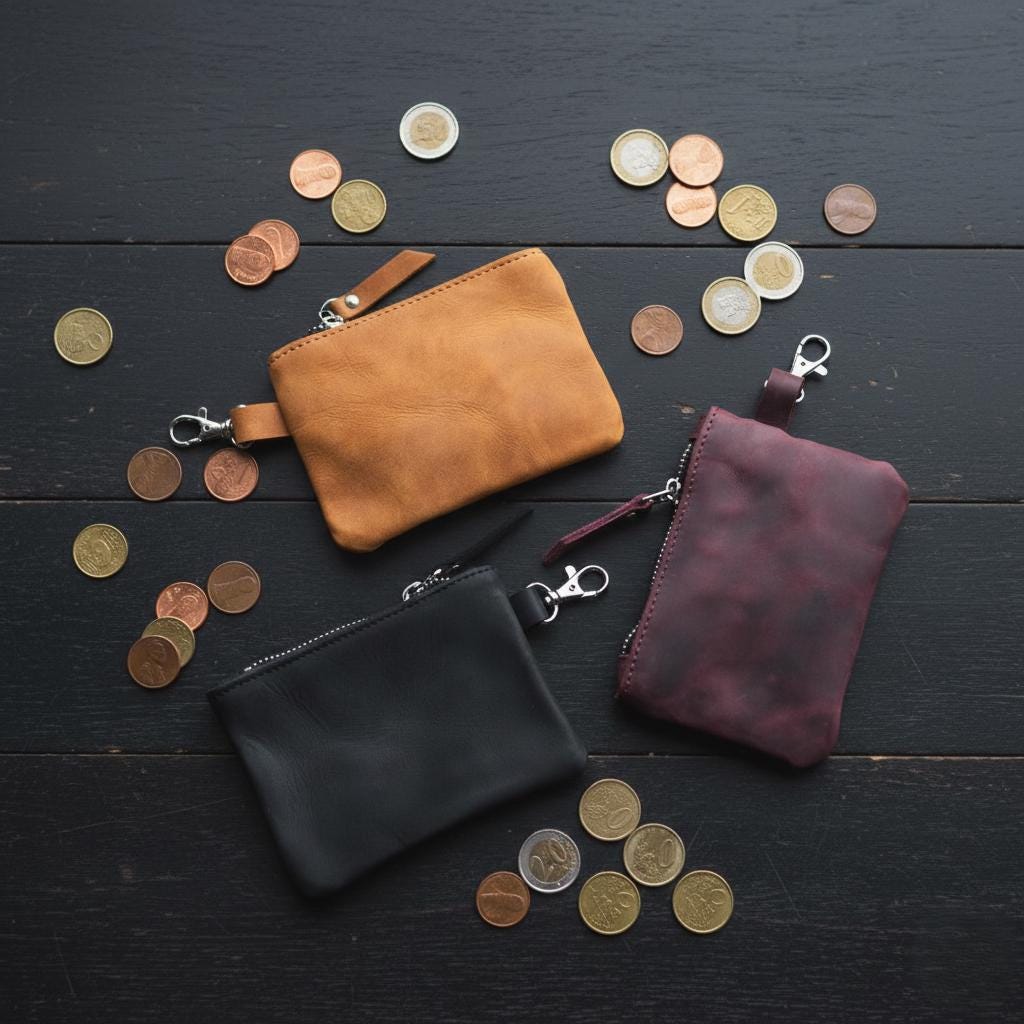 Porte-clés petite pochette en cuir, petite pochette zippée, pochette zippée personnalisée, porte-clés pochette en cuir, mini pochette, porte-monnaie e