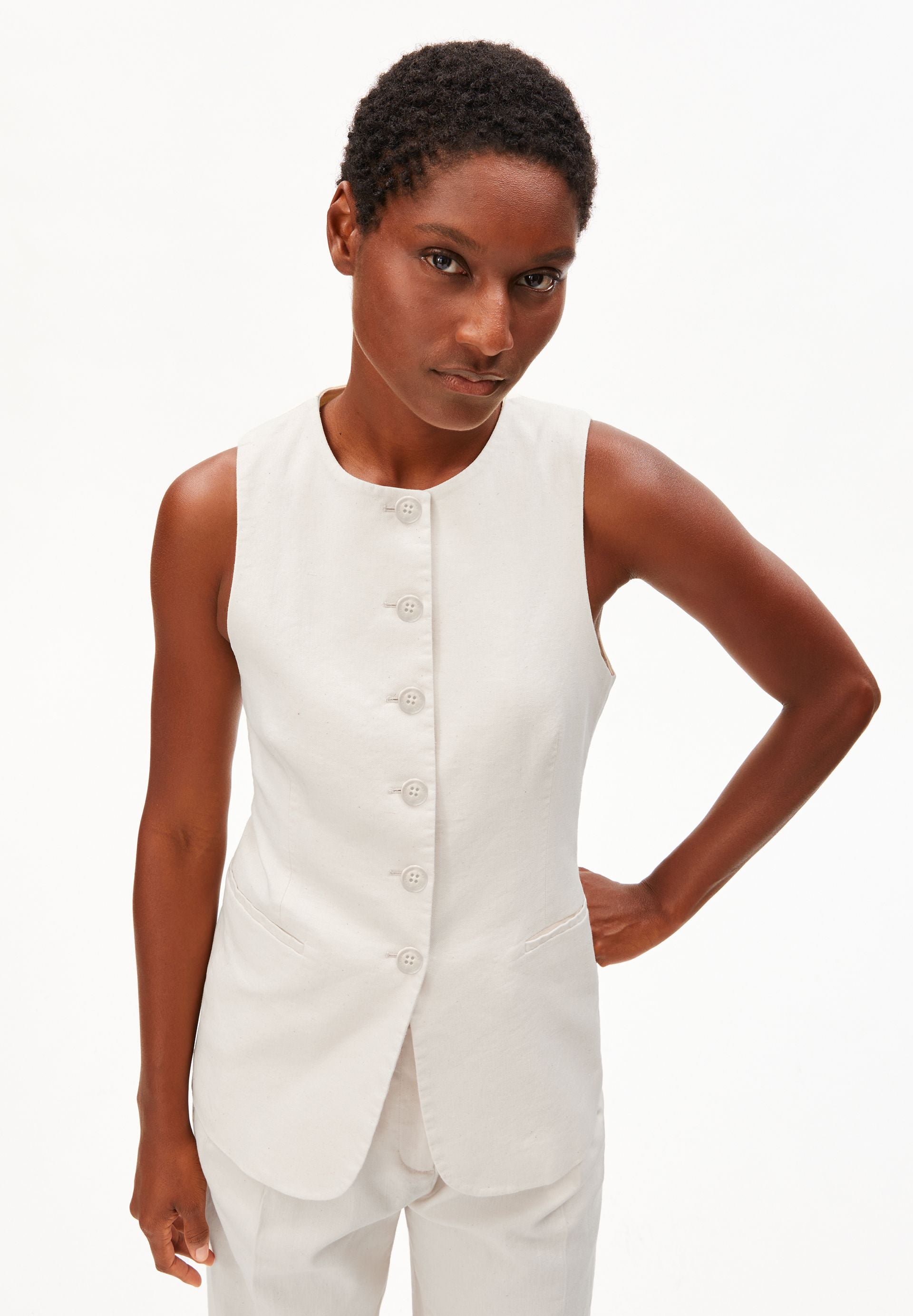 Gilet GILET LONG MÉLANGE DE LIN | beige (L)