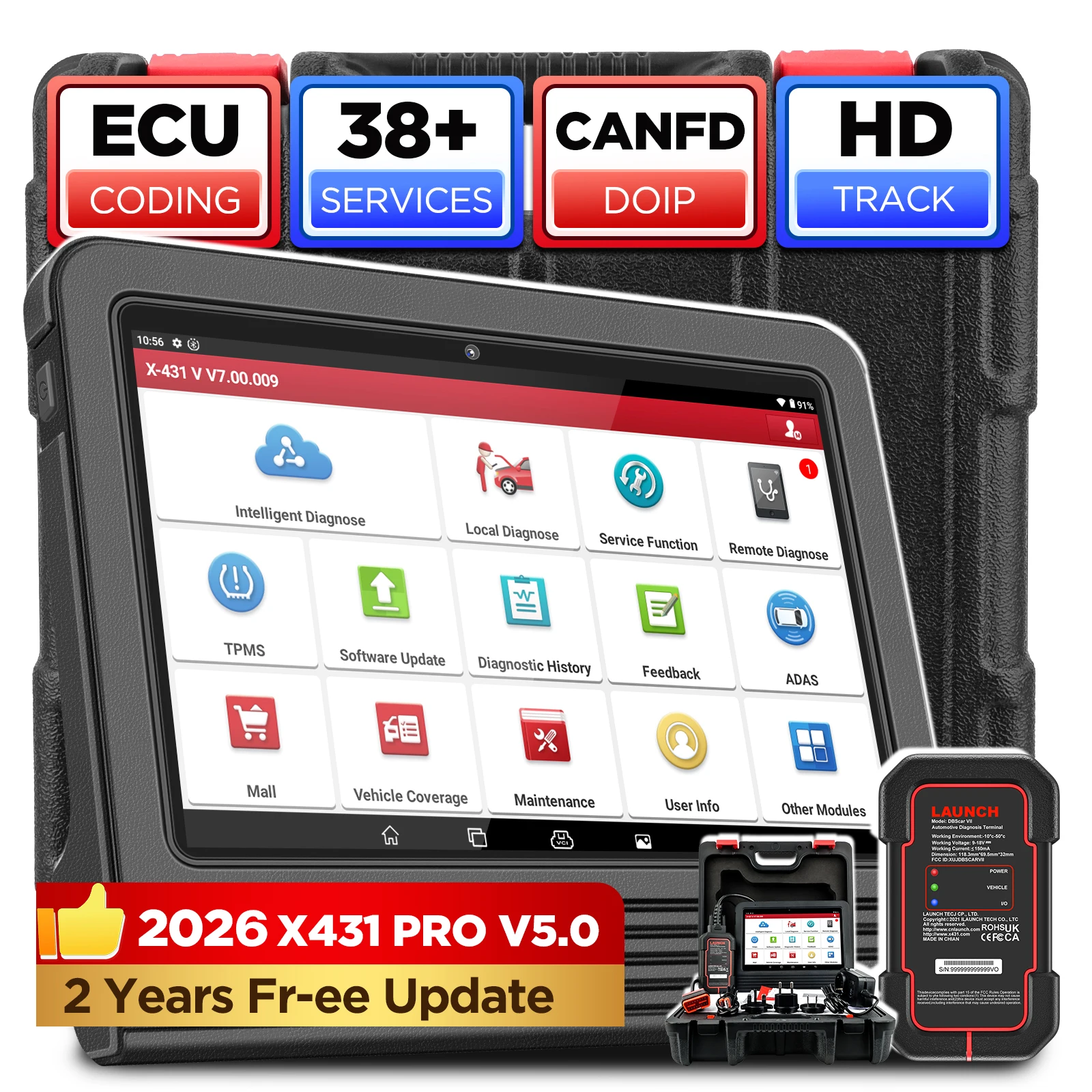 LAUNCH X431 PRO V 5.0 Scanner OBD2 Bidirezionale, Strumento Diagnostico per Tutti i Sistemi, Codifica ECU, 31+ Servizi, FCA DOIP CANFD, Uso a Vita