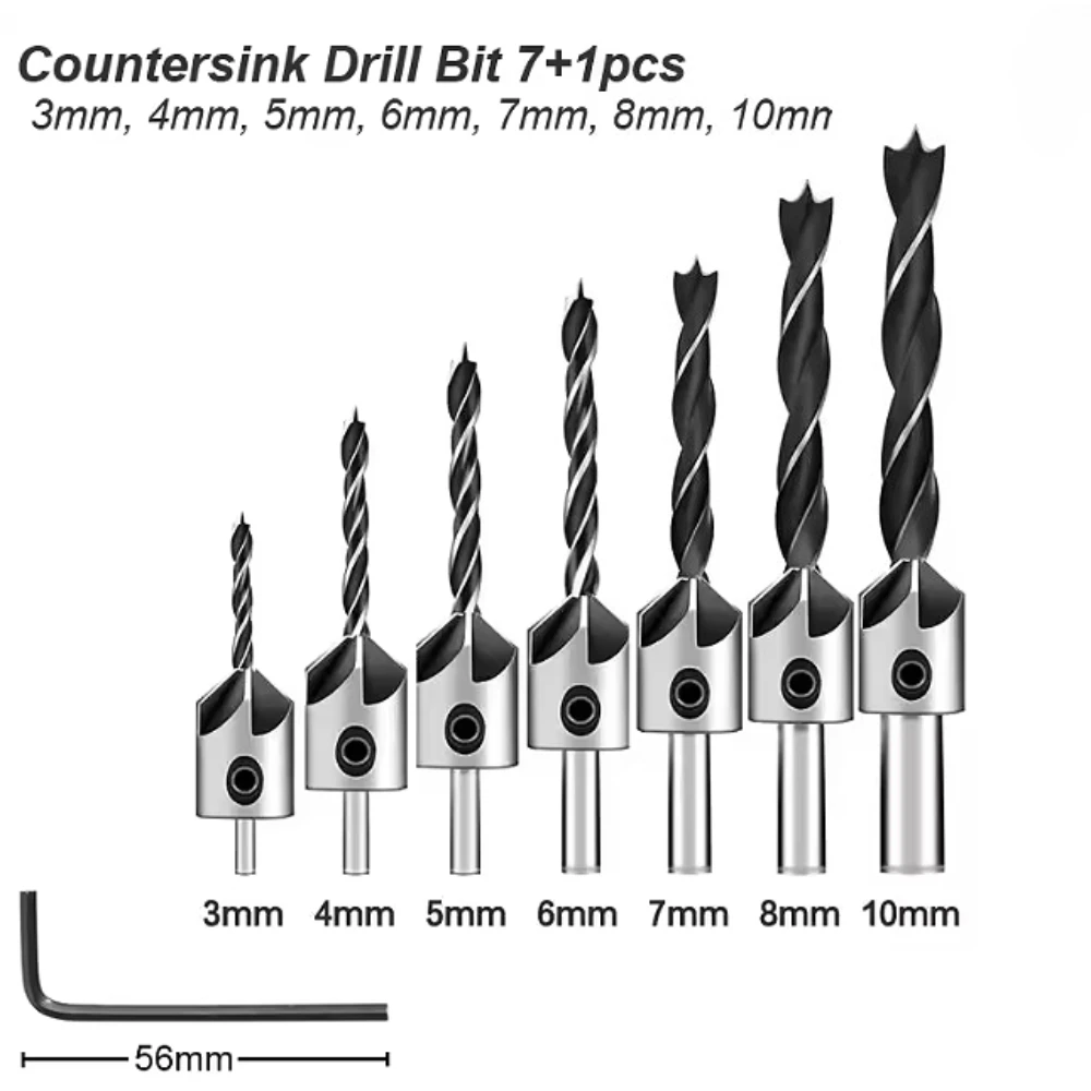 Senker Bohrer Set High Speed Stahl Für Holz Fase Langweilig Holzbearbeitung Werkzeug Zimmerei Reibahle Senker Pilot Loch Cut Image