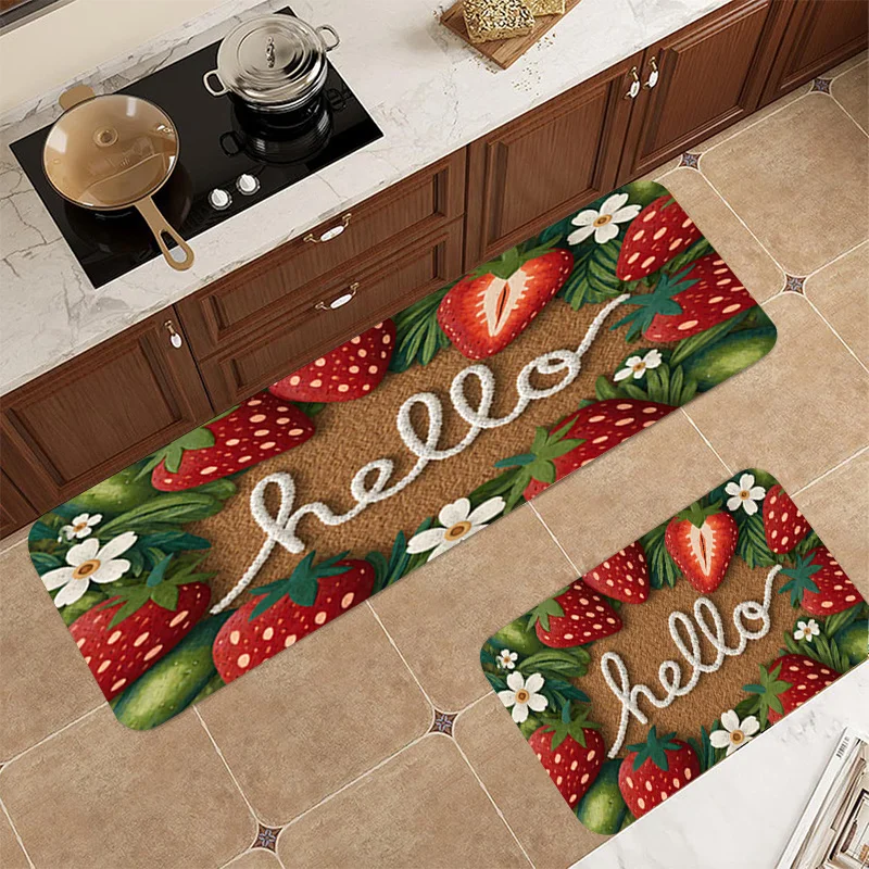 Strawberry Hello Kitchen Hallway Runner Carpet Mat Fresh Fruit Style Home Decoration Rug Dining Room Entryway Floor Mats
