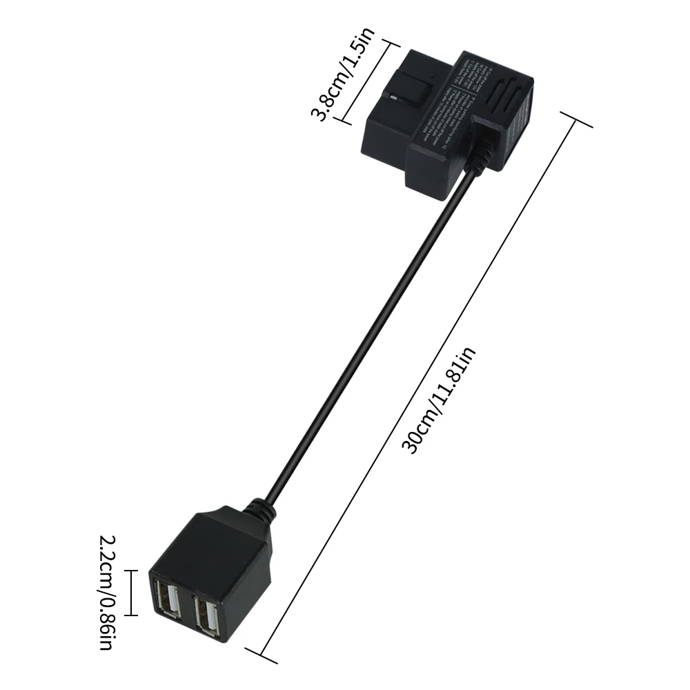 OBD 16-Pin Buchse auf Doppel-USB-Kabel OBD2-Konverter OBDII-Anschluss Stromversorgung Ladekabel für Auto-GPS-Tracker OBD-Gerät Image