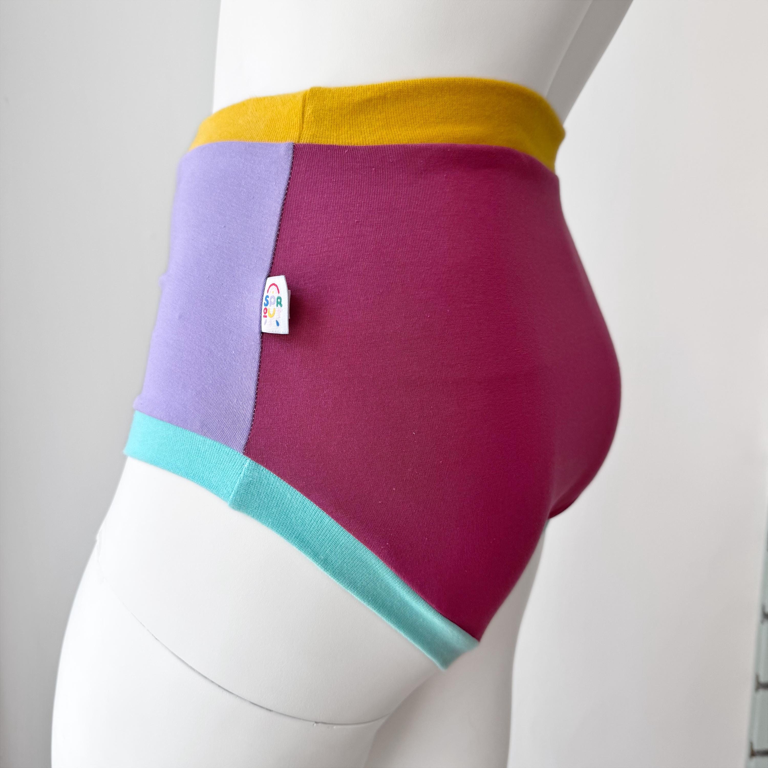 Slip da donna a vita alta con blocchi di colore pastello / Mutandine da donna / Intimo in cotone biologico