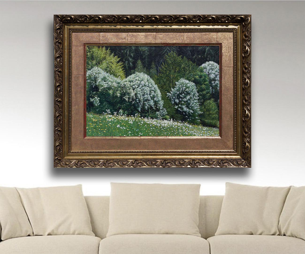 Prato in fiore bianco, Prato fiorito, Olio su tela, Foresta fiorita, Decorazione murale Paesaggio fiorito, di Anatoli Voznarski