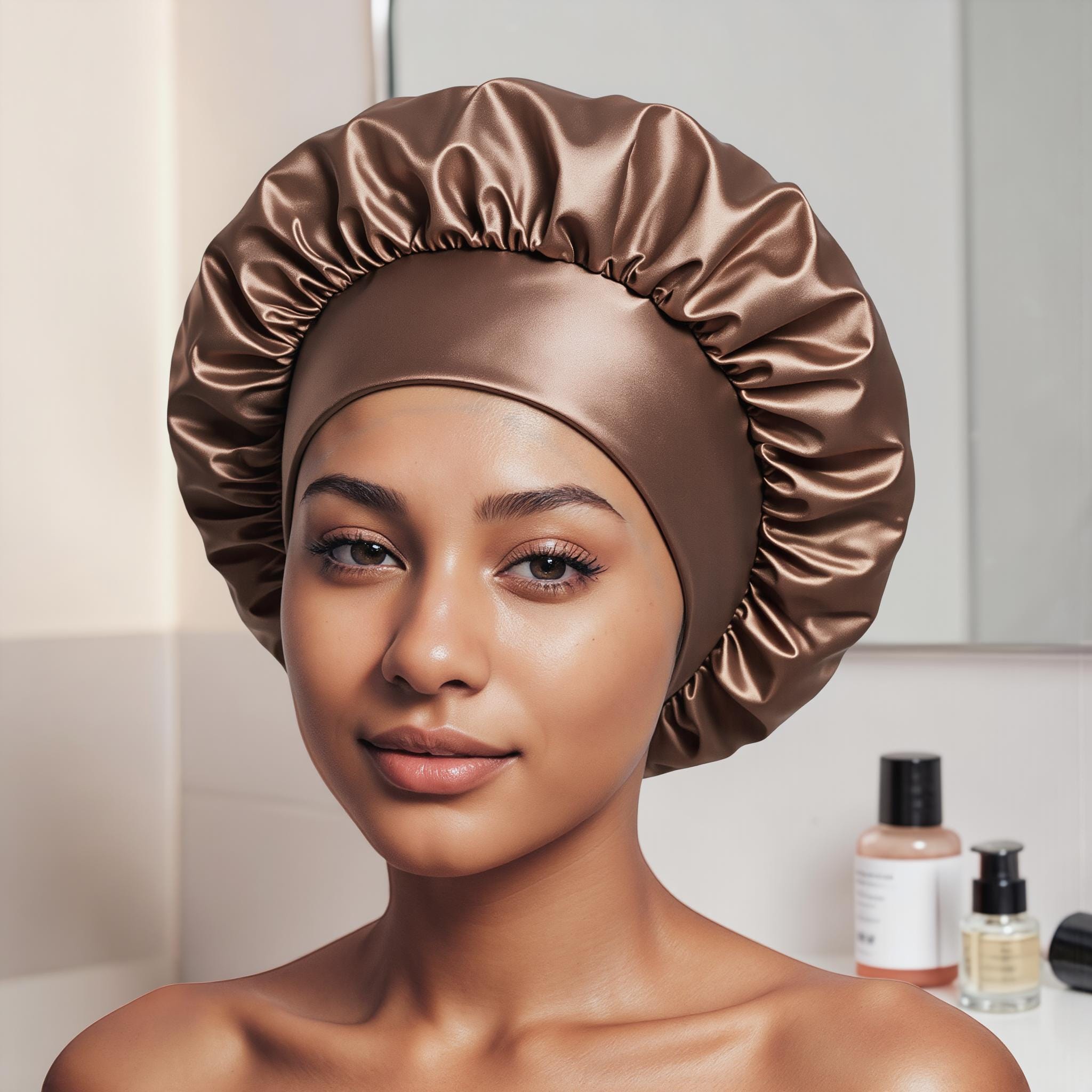 Cuffia regolabile in seta, cuffia da notte a doppio strato per capelli ricci naturali, cuffia in raso di gelso, cuffia protettiva per la notte, regalo