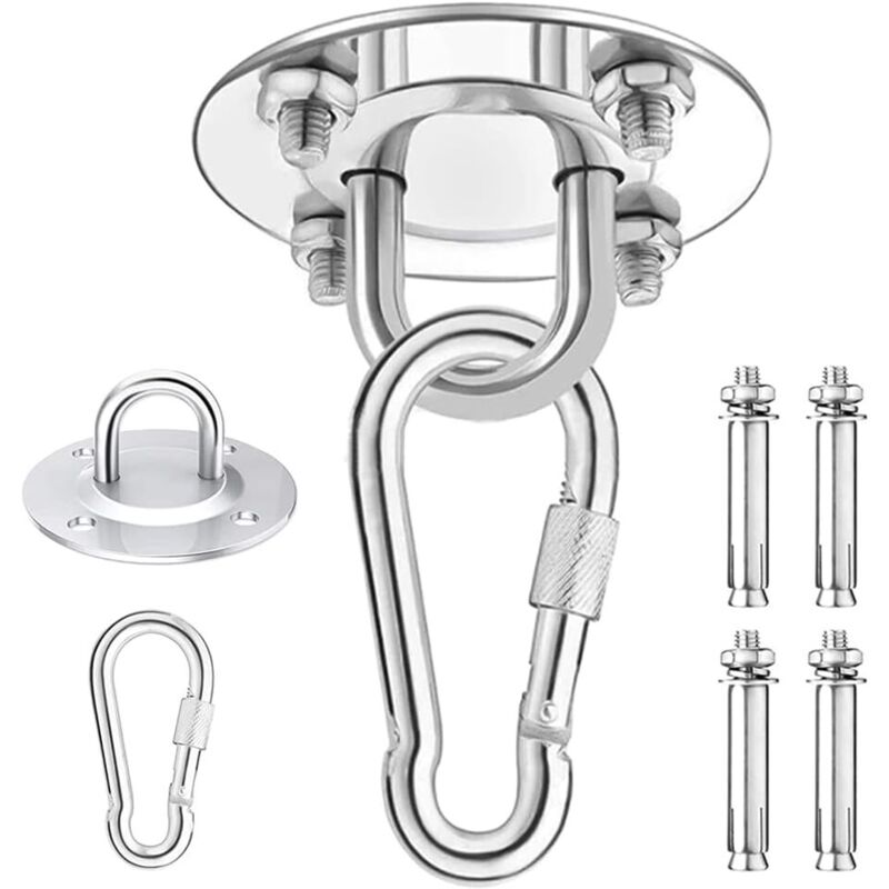 Gancio Da Soffitto Resistente, Portata 450 Kg, In Acciaio Inox, Per Amaca Sospesa, Rotazione A 180°, Compatibile Con Set In Cemento E Legno, Sedia Sospesa, Lampada Sospesa, Amaca, Yoga, Con Viti Di Fi
