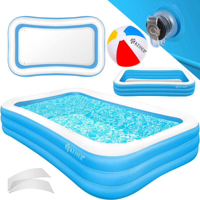 Kesser® Piscina Gonfiabile Piscina Familiare Per Bambini E Adulti Piscina Per Bambini A Misura Di Bambino Con Fori Di Drenaggio Azzurro, 2,4 Metri