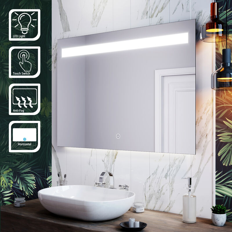 Specchio Da Bagno Luce Led, Specchio Bagno Illuminato 100 X 70 Cm Con Touch Control E Anti Appannamento, Specchio Da Parete Moderno Impermeabile Ip44 - Sirhona