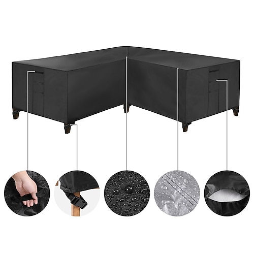 Gartenmöbelabdeckung, L-förmige Lounge-Abdeckung, wasserdichte Rattan-Sofaabdeckung, für Gartenmöbel, Sitzgruppen, Ecksofas, Ecklounge-Sets, Plane (270 x 270 x 90 cm, schwarz) Image