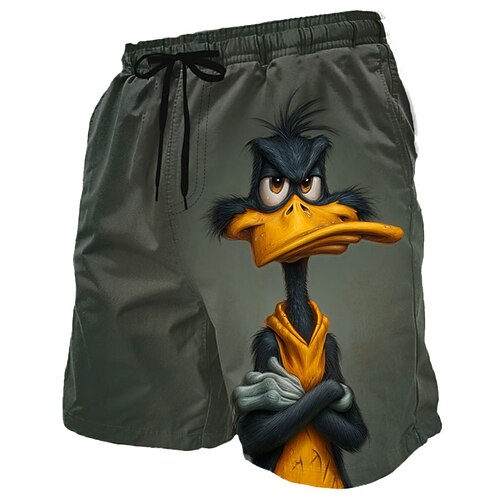 Herren Lustig Ente Comic-Tiere Badehosen Badeanzüge Badeshorts Boardshorts Mittlere Taille Hawaiianisch Strandurlaub Seitentaschen Netzfutter Elastischer Kordelzug in der Taille Designer Bekleidung Image