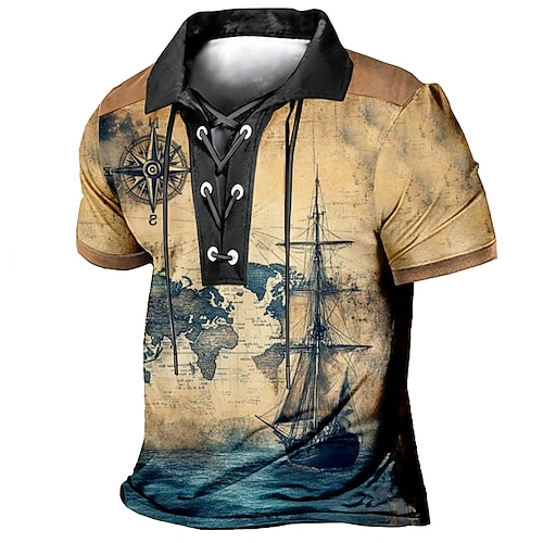 Herren Grafik Poloshirts Kurzarm Polo-Shirts Revers Vintage Lässig Streetwear Alltagskleidung 3D-Druck Atmungsaktives Gewebe Frühling Sommer Blau Purpur Braun Image