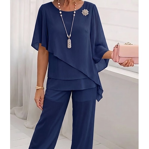 Damen Zweiteilige Sets Chiffon Kurzarm Schmetterling Quadrathals Einfarbig Einfach Geschichtet Elegant Formell Hochzeitsgast Alltagstauglich Blau Himmelblau Sommer Normale Passform Image