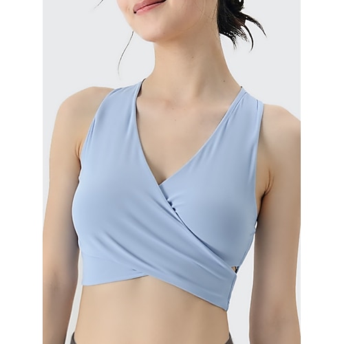 Damen Trainings-Tanktops Sport-BH V Ausschnitt Unterwäsche Schnelltrocknend Leicht Bequem Bürgellos Gefüttert Einfarbig Sport Sportkleidung Blau Schwarz Fitnesstraining Laufen Fitness Image